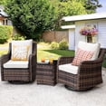 thumbnail image 1 of MEISSALIVVE 3 Pieces Patio Furniture Set, Rattan Conversation Set, Outdoor Swivel Rocker with Washable Cushions & Tempered Glass Tabletop (Brown), 1 of 8