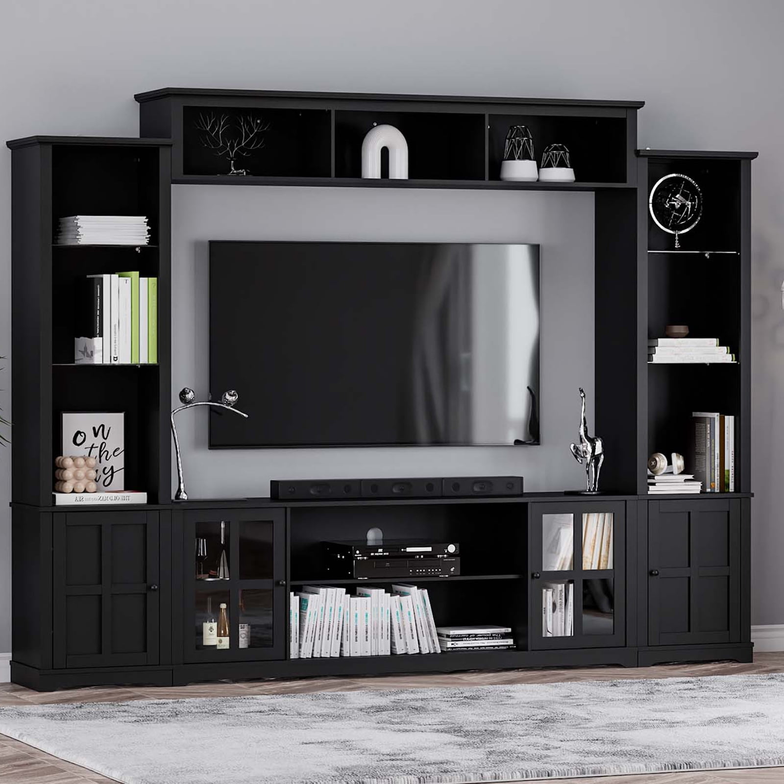 "MEISSALIVVE Modern TV Console, 4-Piece Wall Unit with Bookshelf ...