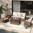 thumbnail image 1 of MEISSALIVVE 5 Pieces Patio Furniture Set with 43" Fire Pit Table, Wicker Patio Conversation Set with Swivel Rocking Chairs, Outdoor Patio Set for Lawn Backyard Porch (Brown), 1 of 10
