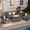 thumbnail image 1 of MEISSALIVVE 5 Pieces Patio Furniture Set with 43" Fire Pit Table, Wicker Patio Conversation Set with Swivel Rocking Chairs, Outdoor Patio Set for Lawn Backyard Porch (Grey), 1 of 10