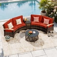 thumbnail image 1 of MEISSALIVVE 6-Piece Half-Moon Curved Outdoor Patio Furniture Set, Sectional Conversation Sofa with Wood Armrests, Coffee & Side Tables for Backyard Deck Garden, Red, 1 of 9