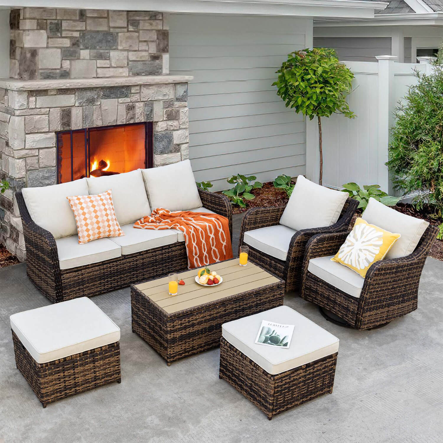 MeetLeisure 4 Pieces Outdoor Patio Furniture Set，Including 2 Swivel Rocking Chairs with 2