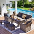 thumbnail image 1 of MEISSALIVVE 6 Pieces Patio Furniture Set with Dining Table, Outdoor Wicker Conversation Set with Fixed Chairs, Wicker Armrest, 2 Ottomans, Gray, 1 of 10