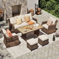 thumbnail image 1 of MEISSALIVVE 6 Pieces Outdoor Patio Furniture Set, Wicker  Sectional Furniture Set with 2 Single Chair and Sofa, 2 Ottomans and Dining Table (Beige), 1 of 7