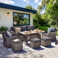 thumbnail image 1 of MEISSALIVVE 7 Pieces Patio Furniture Set with Dining Table, Outdoor Wicker Conversation Set with Wicker Armrest Chairs, 2 Ottomans, Gray, 1 of 11