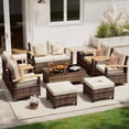 thumbnail image 1 of MEISSALIVVE 10 Pieces Outdoor Patio Furniture Sets,PE Wicker Patio Conversation Sets with 4 Wood Armrests Swivel Rocker Chairs，2-seat Sofa and Coffee Table(Brown), 1 of 8