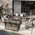 thumbnail image 1 of MEISSALIVVE 6 Pieces Patio Furniture Set with 43" Fire Pit Table, Wicker Patio Conversation Set with Swivel Rocking Chairs, Outdoor Patio Set for Lawn Backyard Porch (Grey), 1 of 9