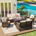 thumbnail image 1 of MEISSALIVVE 6 Pieces Patio Furniture Set with 43" Fire Pit Table, Wicker Patio Conversation Set with Swivel Rocking Chairs, Outdoor Patio Set for Lawn Backyard Porch (Brown）, 1 of 11