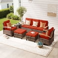 thumbnail image 1 of MEISSALIVVE 6 Pieces Patio Furniture Sets,Wicker Patio Conversation Sets with 2 Wood Armrests Swivel Glide Chairs, 2 Ottomans for Deck Yard and Poolside (Red), 1 of 9