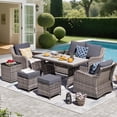 thumbnail image 1 of MEISSALIVVE 7 Pieces Outdoor Patio Furniture Set, Wicker Patio Conversation Set with Swivel Chairs, Patio Sectional Furniture Set with Loveseat, 2 Ottomans and Dining Table (Grey), 1 of 9