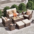 thumbnail image 1 of MEISSALIVVE 7-Piece Outdoor Wicker Patio Furniture Set, Rattan Sofa with Loveseat, 2 Swivel Rocker Chairs, 2 Ottomans & Coffee Table, Brown, 1 of 8