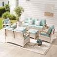 thumbnail image 1 of MEISSALIVVE 7 Pieces Outdoor Patio Furniture Sets, Wicker Patio Conversation Sets with 2 Wood Armrests Swivel Glide Chairs, Outdoor Couch for Deck Yard and Poolside (Blue), 1 of 9