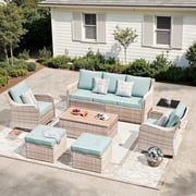 MEISSALIVVE 7 Pieces Patio Furniture Set with Swivel Chair, Outdoor Patio Conversation Set, Patio Sectional Furniture Set with 2 Swivel Rocker Patio Chair and S