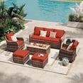 thumbnail image 1 of MEISSALIVVE 7 Pieces Patio Furniture Set with Swivel Chair, Outdoor Patio Conversation Set, Patio Sectional Furniture Set with 2 Swivel Rocker Patio Chair and Sofa, 2 Ottomans and Coffee Table (Red), 1 of 9