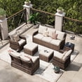 thumbnail image 1 of MEISSALIVVE 7 Pieces Patio Furniture Set with Swivel Chair, Wicker Patio Sofa, Rattan Conversation Set with Three-seat sofa, 2 Ottomans and Loveseat for Lawn Backyard (Beige), 1 of 8