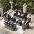 thumbnail image 1 of MEISSALIVVE 7 Pieces Patio Furniture Set with Swivel Chair, Wicker Patio Sofa, Rattan Conversation Set with Three-seat sofa, 2 Ottomans and Loveseat for Lawn Backyard (Black), 1 of 7