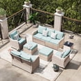 thumbnail image 1 of MEISSALIVVE 7 Pieces Patio Furniture Set with Swivel Chair, Wicker Patio Sofa, Rattan Conversation Set with Three-seat sofa, 2 Ottomans and Loveseat for Lawn Backyard (Blue), 1 of 9