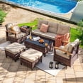 thumbnail image 1 of MEISSALIVVE 7-Piece Patio Furniture Set, Outdoor Rattan Conversation Set with 2 Swivel Rocker Chairs, 3-Seat Sofa, 2 Ottomans & Coffee Table, Beige, 1 of 9