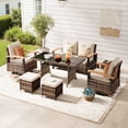 thumbnail image 1 of MEISSALIVVE 7 Pieces Patio Furniture Sets, PE Wicker Outdoor Conversation Sets with 2 Wood Armrests Swivel Rocker Chairs, 2 Ottomans, 2-seat Sofa and Dining Table (Beige), 1 of 10