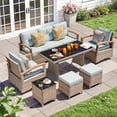 thumbnail image 1 of MEISSALIVVE 7 Pieces Patio Furniture Set with Dining Table, Outdoor Wicker Conversation Set with Wood Armrest Chairs, 2 Ottomans, Blue, 1 of 9