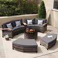 thumbnail image 1 of MEISSALIVVE 8-Piece Half-Moon Curved Outdoor Patio Furniture Set with Fire Pit Table, Sectional Conversation Sofa with 2 Half-Moon Ottomans, Side Tables for Backyard Deck Garden, Gray, 1 of 1