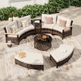 thumbnail image 1 of MEISSALIVVE 8-Piece Half-Moon Curved Outdoor Patio Furniture Set, Sectional Conversation Sofa with 2 Half-Moon Ottomans, Coffee & Side Tables for Backyard Deck Garden, Beige, 1 of 9