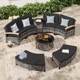 thumbnail image 1 of MEISSALIVVE 8-Piece Half-Moon Curved Outdoor Patio Furniture Set, Sectional Conversation Sofa with 2 Half-Moon Ottomans, Coffee & Side Tables for Backyard Deck Garden, Black, 1 of 9