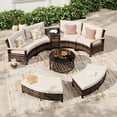 thumbnail image 1 of MEISSALIVVE 8-Piece Half-Moon Curved Outdoor Patio Furniture Set, Sectional Conversation Sofa with 2 Half-Moon Ottomans, Coffee & Side Tables for Backyard Deck Garden, Beige, 1 of 9