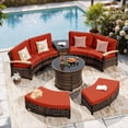 thumbnail image 1 of MEISSALIVVE 8-Piece Half-Moon Curved Outdoor Patio Furniture Set, Sectional Conversation Sofa with 2 Half-Moon Ottomans, Round Coffee Tables for Backyard Deck Garden, Red, 1 of 9