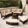 thumbnail image 1 of MEISSALIVVE 8 Piece Outdoor Patio Furniture Set, Half-Moon Curved Sectional Set with Wood Armrests, 2 Half-Moon Ottomans, Round Table (Brown), 1 of 6