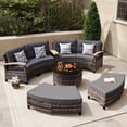 thumbnail image 1 of MEISSALIVVE 8 Piece Outdoor Patio Furniture Set, Half-Moon Curved Sectional Set with Wood Armrests, 2 Half-Moon Ottomans, Round Table (Gray), 1 of 7