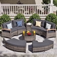 thumbnail image 1 of MEISSALIVVE 8 Piece Outdoor Patio Furniture Set, Half-Moon Curved Rattan Conversation Set with Wood Armrest, 2 Ottoman, Coffee Table & Side Table(Gray), 1 of 7
