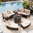 thumbnail image 1 of MEISSALIVVE 8 Piece Outdoor Patio Furniture Set, Half-Moon Curved Rattan Conversation Set with Wood Armrests, 2 Ottoman, Round Table & Side Table(Beige), 1 of 11