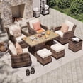 thumbnail image 1 of MEISSALIVVE 8 Pieces Patio Furniture Set with Dining Table, Outdoor Wicker Conversation Set with Swivel & Fixed Chairs, Wicker Armrest, 2 Ottomans, Beige, 1 of 11