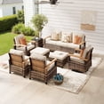 thumbnail image 1 of MEISSALIVVE 8 Pieces Outdoor Patio Furniture Sets, Wicker Patio Conversation Sets with 2 Wood Armrests Swivel Glide Chairs,2 Single Chairs, 3-seat Sofa and Coffee Table(Beige), 1 of 9
