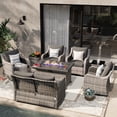 thumbnail image 1 of MEISSALIVVE 8 Pieces Patio Furniture Set with 43" Fire Pit Table, Wicker Patio Conversation Set with Swivel Rocking Chairs, Outdoor Patio Set for Lawn Backyard Porch (Grey), 1 of 10