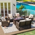 thumbnail image 1 of MEISSALIVVE 8 Pieces Patio Furniture Set with 43" Fire Pit Table, Wicker Patio Conversation Set with Swivel Rocking Chairs, Outdoor Patio Set for Lawn Backyard Porch (Brown), 1 of 11