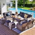 thumbnail image 1 of MEISSALIVVE 8 Pieces Patio Furniture Set with Dining Table, Outdoor Wicker Conversation Set with 3-Seat & 2-Seat Sofas, Wicker Armrest Swivel Chairs, 2 Ottomans, Gray, 1 of 10