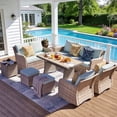 thumbnail image 1 of MEISSALIVVE 8 Pieces Patio Furniture Set with Swivel Rocking Chairs, Patio Conversation Set with Dining Table, Patio Dining Set with Waterproof Cushions for Lawn Backyard Porch (Blue), 1 of 9
