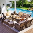 thumbnail image 1 of MEISSALIVVE 8 Pieces Patio Furniture Set with Dining Table, Outdoor Wicker Conversation Set with 3-Seat & 2-Seat Sofas, Wicker Armrest Swivel Chairs, 2 Ottomans, Beige, 1 of 10