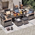 thumbnail image 1 of MEISSALIVVE 8 Pieces Patio Furniture Set with Dining Table, Outdoor Wicker Conversation Set with Swivel & Fixed Chairs, Wood Armrest, 2 Ottomans, Gray, 1 of 8