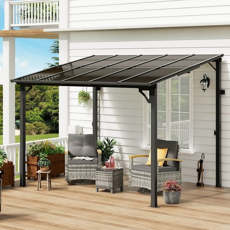 MEISSALIVVE 8' x 10' Hardtop Wall Mounted Gazebo Pergola, Lean-to