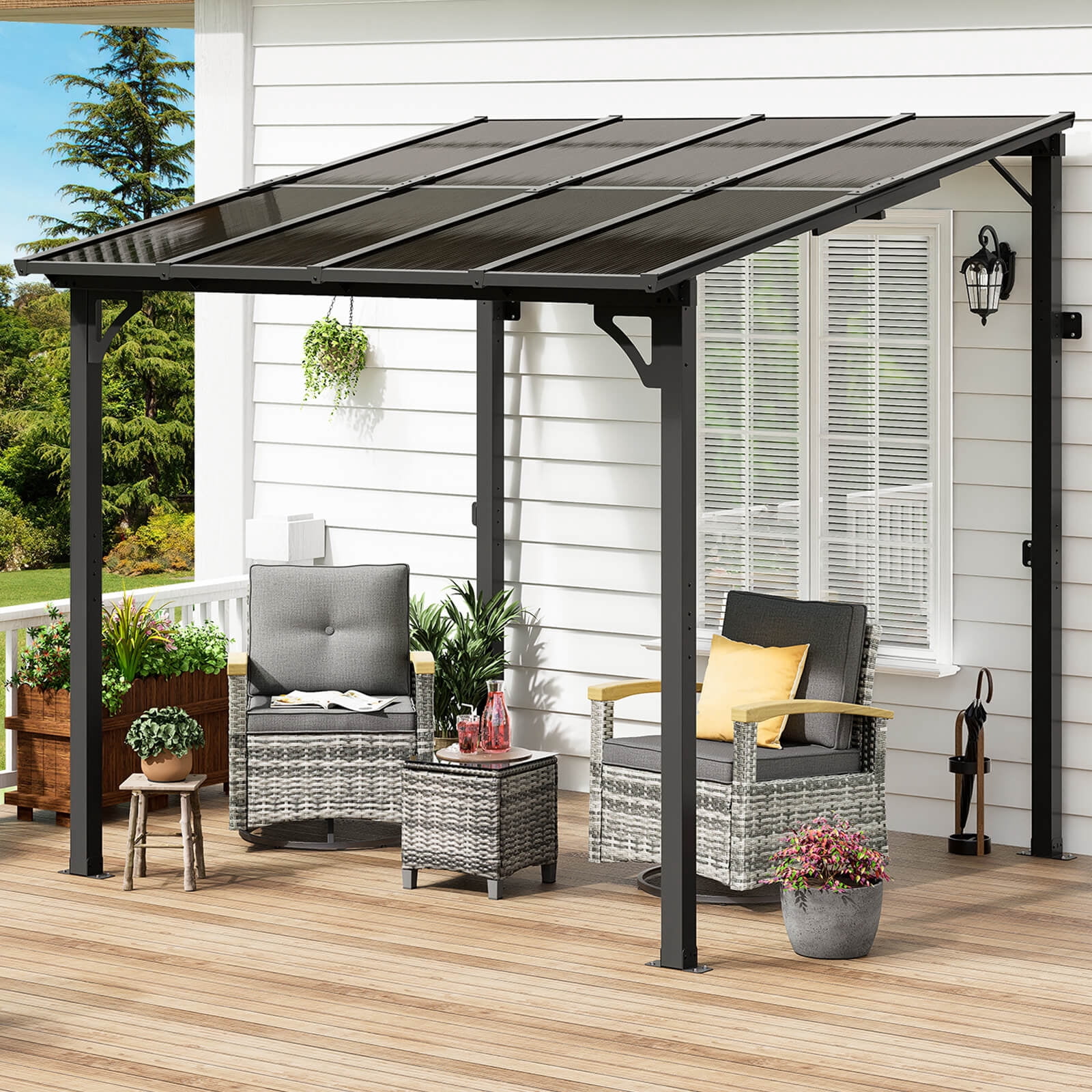 MEISSALIVVE 8' x 8' Gazebo, Wall Mounted Gazebo, Lean to Metal Awnings ...
