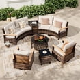 thumbnail image 1 of MEISSALIVVE 9-Piece Half-Moon Curved Outdoor Patio Furniture Set, Sectional Conversation Sofa with 2 Swivel Glide Chairs, Coffee & Side Tables for Backyard Deck Garden, Beige, 1 of 10