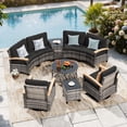 thumbnail image 1 of MEISSALIVVE 9-Piece Half-Moon Curved Outdoor Patio Furniture Set, Sectional Conversation Sofa with 2 Swivel Glide Chairs, Coffee & Side Tables for Backyard Deck Garden, Black, 1 of 10