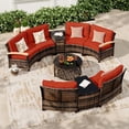 thumbnail image 1 of MEISSALIVVE 9-Piece Half-Moon Curved Outdoor Patio Furniture Set, Sectional Conversation Sofa with Wood Armrests, Coffee & Side Tables for Backyard Deck Garden, Red, 1 of 9