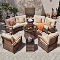 thumbnail image 1 of MEISSALIVVE 9-Piece Outdoor Patio Furniture Set, Half-Moon Curved Rattan, 2 Wood Armrest Swivel Chairs, Round Coffee Table & Side Tables(Beige), 1 of 8