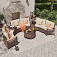 thumbnail image 1 of MEISSALIVVE 9 Piece Outdoor Patio Furniture Set, Half-Moon Curved Sofa Rattan Conversation Set with Wood Armrests, Coffee Table & Side Table(Beige）, 1 of 11