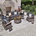 thumbnail image 1 of MEISSALIVVE 9 Piece Outdoor Patio Furniture Set, Half-Moon Curved Sofa Rattan Conversation Set with Wood Armrests, Coffee Table & Side Table（Grey）, 1 of 9
