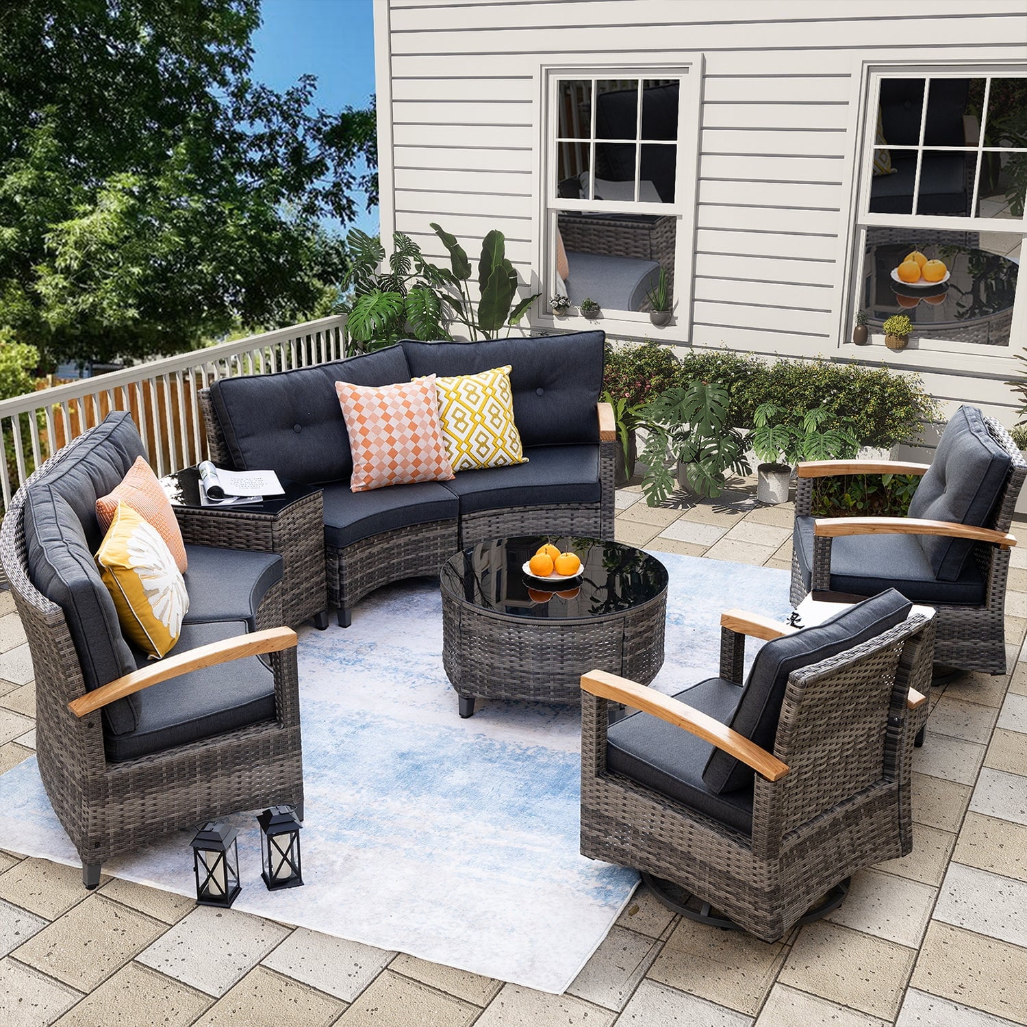 MEISSALIVVE 9 Piece Outdoor Patio Furniture Set, HalfMoon Curved